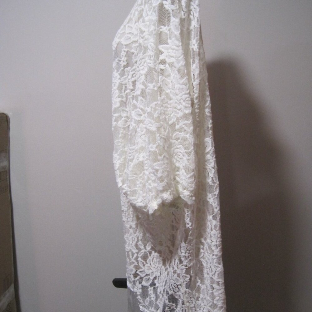 Mauve Women's Large Kimono Cover Up Lace Crochet Fringe Top Short Sleeve White - Picture 4 of 8